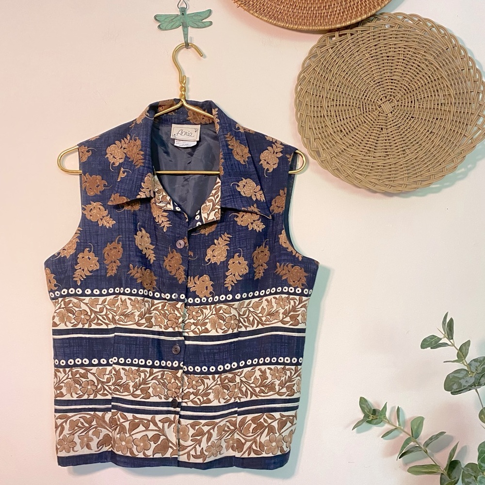 Vintage 80s Abria Boho Floral Patterned Vest